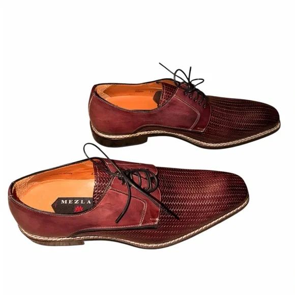 Mezlan Men’s Burgundy Woven Leather Dress Shoes Size 10 Medium - Picture 2 of 5